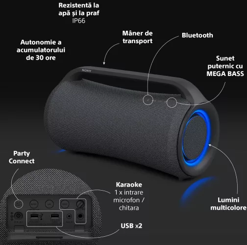 Boxa portabila SONY SRS-XG500 MEGA BASS Bluetooth LDAC Wireless IP66 Party