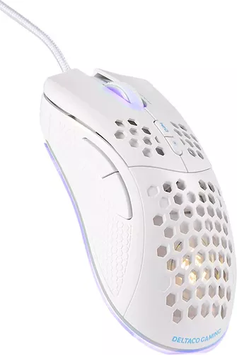 Mouse gaming cu fir DELTACO GAMING DM210, ultra-usor RGB, 6400 DPI, cablu 1.8m, alb — imaginea 4