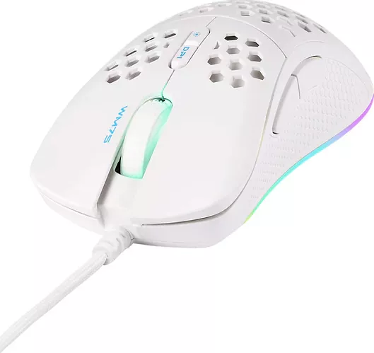 Mouse gaming cu fir DELTACO GAMING DM210, ultra-usor RGB, 6400 DPI, cablu 1.8m, alb — imaginea 6