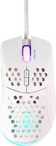 Mouse gaming cu fir DELTACO GAMING DM210, ultra-usor RGB, 6400 DPI, cablu 1.8m, alb — imaginea 3