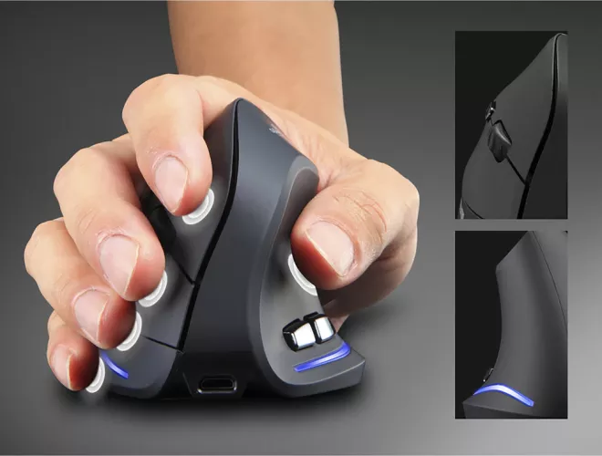 Mouse optic Reîncărcabil Vertical Media-Tech VERTIC RF MT1123, Wireless, 5 butoane, Iluminat, Negru — imaginea 5