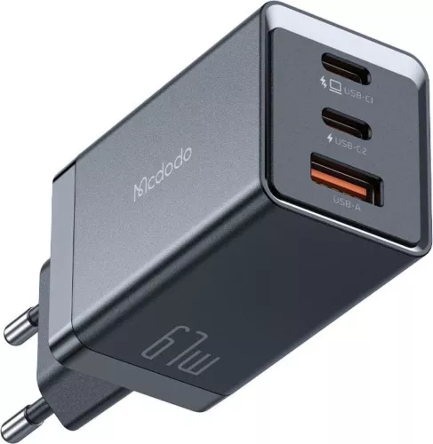 Incarcator Rețea Mcdodo CH-1544 GaN5 Mini Pro Fast Charger, 67W, 2x USB Type-C și 1x USB-A, cablu Type-C la Lightning, 1.2m (Negru) — imaginea 4
