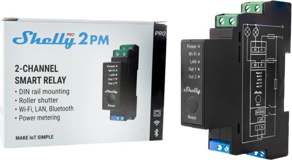 Releu WiFi LAN si Bluetooth Shelly Pro 2PM Contor de Energie Din Rail 2 ...