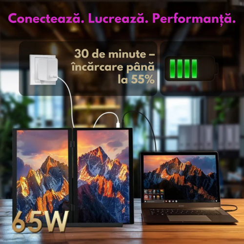 Monitor Dual Pliabil si Portabil de 15.6 inch FHD pentru laptop Qova®