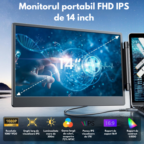 Monitor Inchi Monitor Extensibil si Portabil pentru laptop Qova® Extender ecran 14 inchi