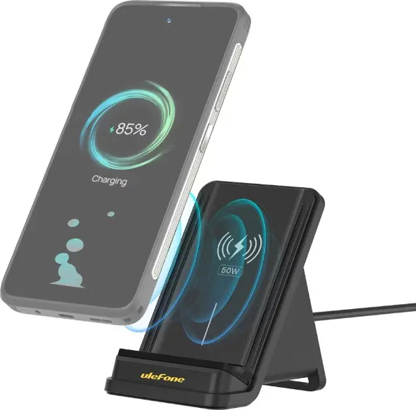 Stand Incarcate Wireless Ulefone UF-WCS01 50 W USB Type-C Twin Coil Răcire cu ventilator (Negru) — imaginea 3