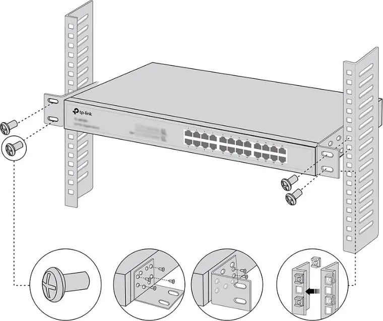 Kit de montare rack TP-Link Omada metal compatibil cu switch-uri de 13 inch — imaginea 5