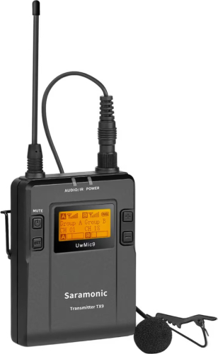 Microfon wireless Saramonic UwMic9 Kit1 1x transmitator pentru TX9 1X microfon lavalier 1x receptor cu 2 canale RX9 Raza de acțiune 100m Negru — imaginea 3