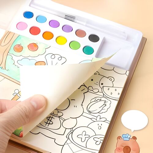 Set Carton Colorat Set Carte de Colorat cu Acuarela Flippy Model Capibara 20 Foi de Carton ...
