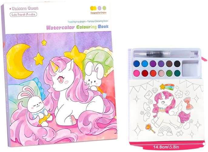 Set Carton Colorat Set Carte de Colorat cu Acuarela Flippy Model Unicorn 20 Foi de Carton ...