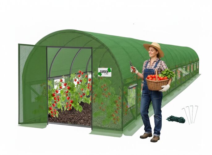 Sera Grădină 12x5x2m Tip Tunel Pentru Legume, Verde — imaginea 3