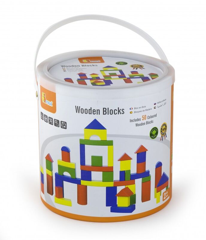 Cuburi de construit din lemn colorate 3.5 cm 50 buc