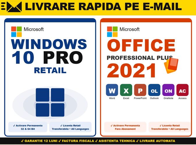 Microsoft Office 2021 Pro Plus + Windows 10 Pro Retail - Activare ...