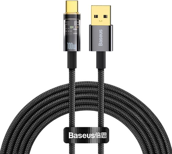 Cablu Baseus Explorer USB la USB-C 100W Fast Charging 2m Negru — imaginea 3