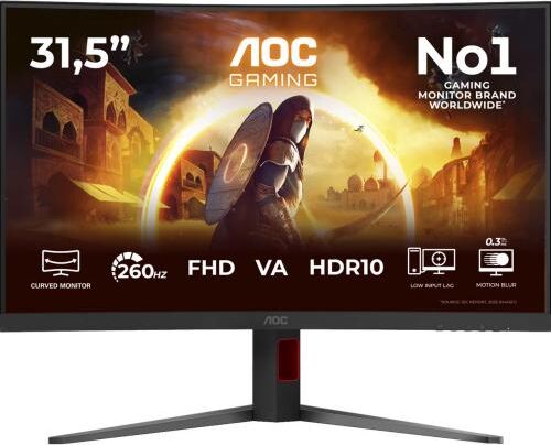 curbat AOC 31.5" 260Hz VA 4ms Full HD HDMI DisplayPort Boxe negru