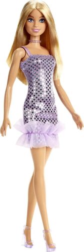 Papusa Barbie Tinute Strălucitoare Blonda Cu Rochiță Mov — imaginea 4