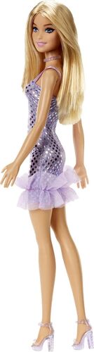 Papusa Barbie Tinute Strălucitoare Blonda Cu Rochiță Mov — imaginea 5