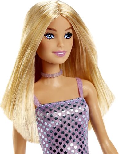 Papusa Barbie Tinute Strălucitoare Blonda Cu Rochiță Mov — imaginea 6