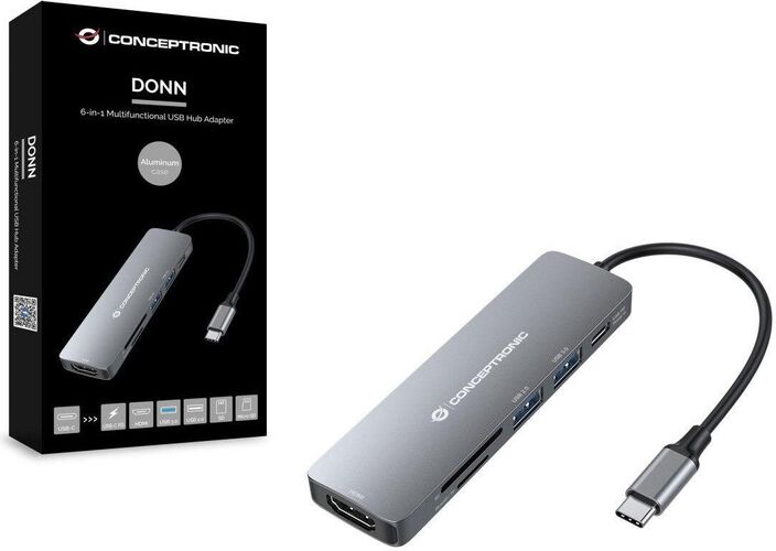 Docking Station Conceptronic DONN11G 6 in 1 HDTV 100W USB PD USB 3.0 USB 2.0 SD TF/MicroSD Universal (Gri) — imaginea 3