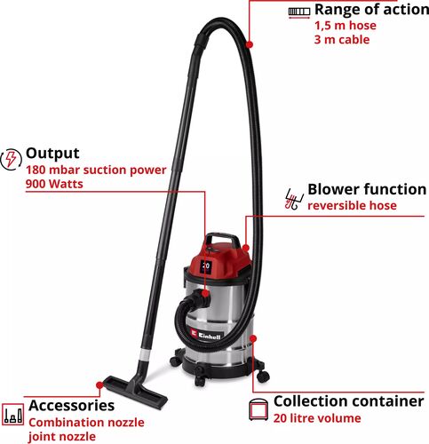 Aspirator umed-uscat Einhell TC-VC 2045 S 900 W 180 mbar 20L — imaginea 5