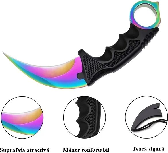 Set două cuțite karambit 19 cm multicolor teacă inclusă — imaginea 4