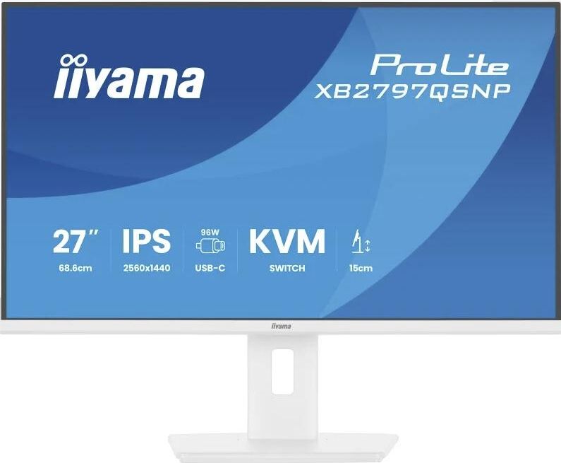 IPS LED Iiyama ProLite 27'' XB2797QSNP-W1 WQHD (2560 x 1440) HDMI DisplayPort Boxe Pivot 75 Hz 1 ms (Alb)