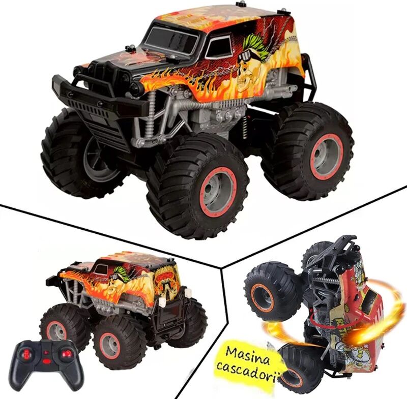 Mașina cu telecomanda tip off-road cascadorii rotire verticală 360 grade imprimeu flăcări — imaginea 3