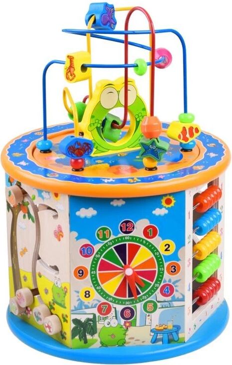 Cub activități educative copii, 8 in 1, ceas, labirinturi, abac, forme geometrice, multicolor, lemn — imaginea 6