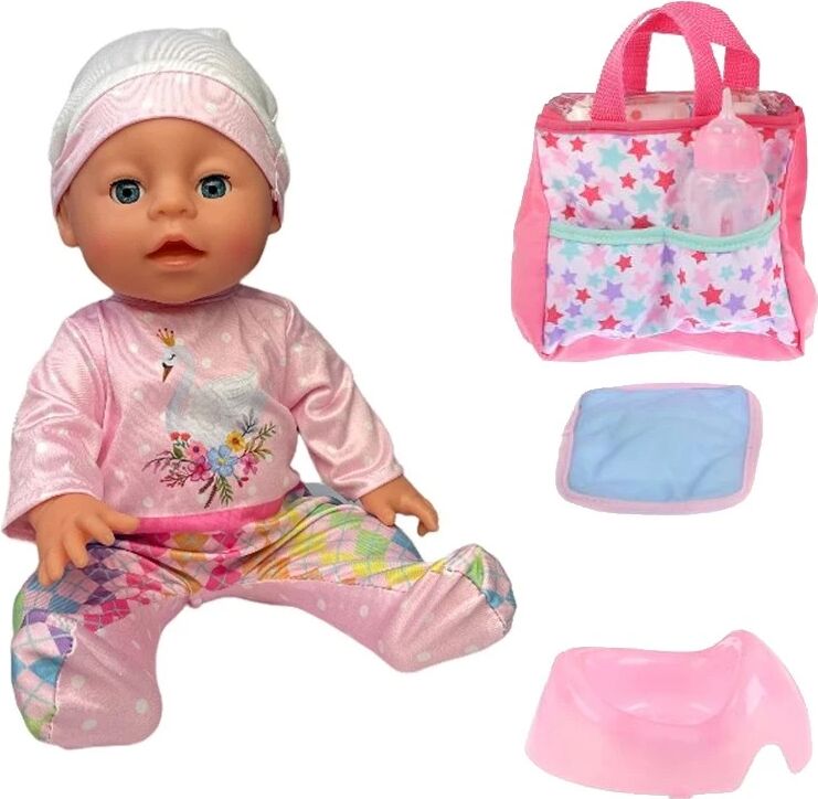 Papusa interactiva, bebeluș care bea apa și face pipi, 6 accesorii, biberon, oliță, 35 cm — imaginea 3