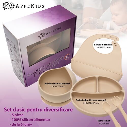 Set Diversificare, AppeKids, 100% Silicon, Classic - Bubble Beige — imaginea 4