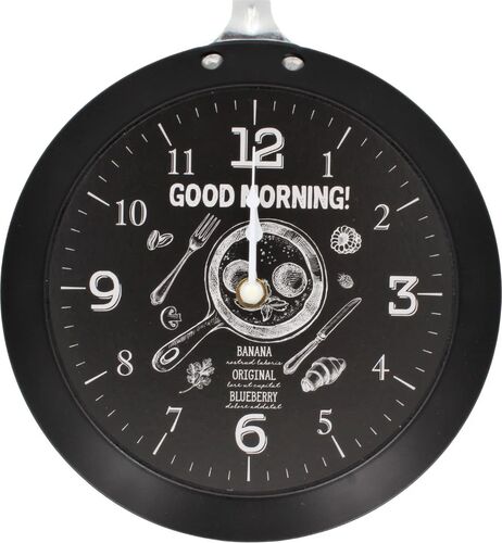 Ceas perete tigaie neagră Good morning — imaginea 5