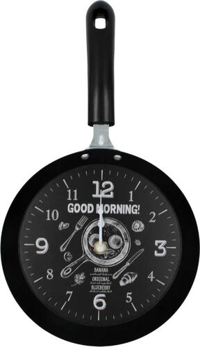 Ceas perete tigaie neagră Good morning — imaginea 3
