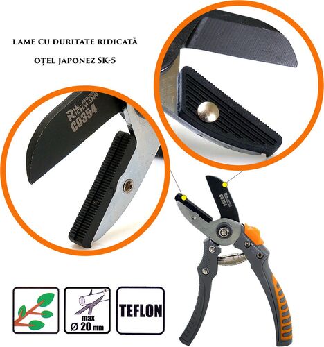 Foarfeca grădină tip nicovala teflon oțel japonez SK5 20 cm Richmann Exclusive — imaginea 3