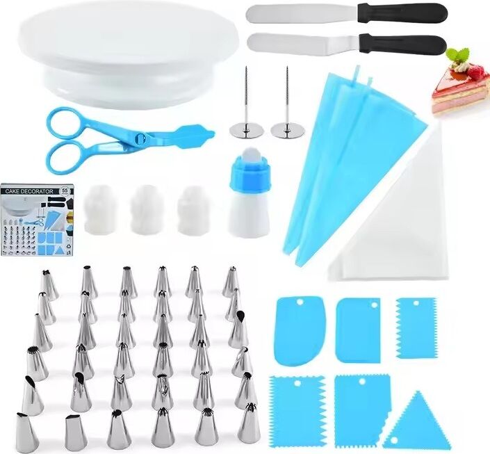 Set 55 Piese Ustensile pentru Ornare Prăjituri, Cyrax, din Plastic și Oțel Inoxidabil, Multicolor — imaginea 3