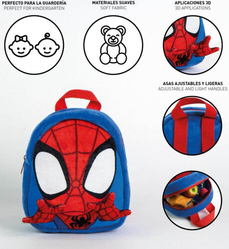 Rucsac de plus cu buzunar frontal pentru grădiniță Spidey 22 cm — imaginea 5