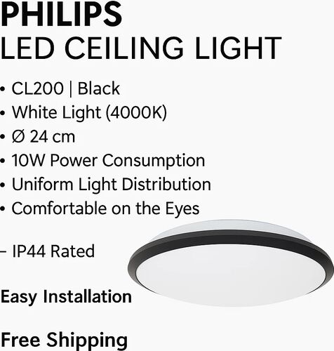 Plafonieră LED Philips CL200 10 W 1000 lm 3000K IP44 24 cm negru mat — imaginea 5