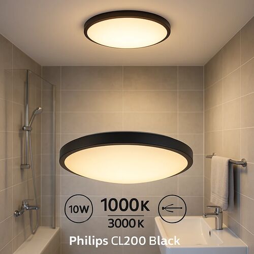 Plafonieră LED Philips CL200 10 W 1000 lm 3000K IP44 24 cm negru mat — imaginea 6