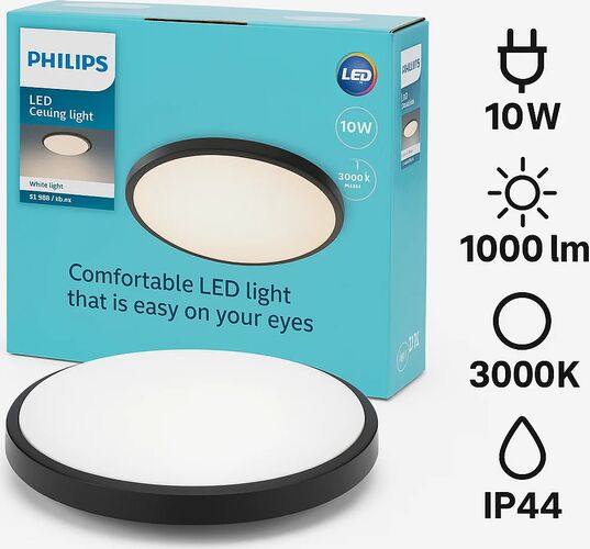 Plafonieră LED Philips CL200 10 W 1000 lm 3000K IP44 24 cm negru mat — imaginea 3
