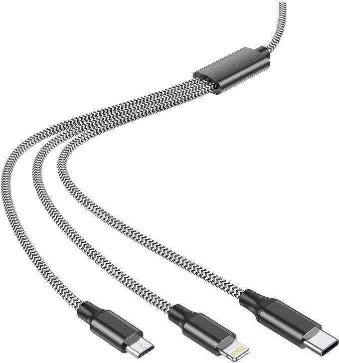 Cablu Date și Încărcare Lamtech 3in1 USB la Type-C/ Lightning/ Micro USB Înveliș Metalic 2A 1m Negru — imaginea 4