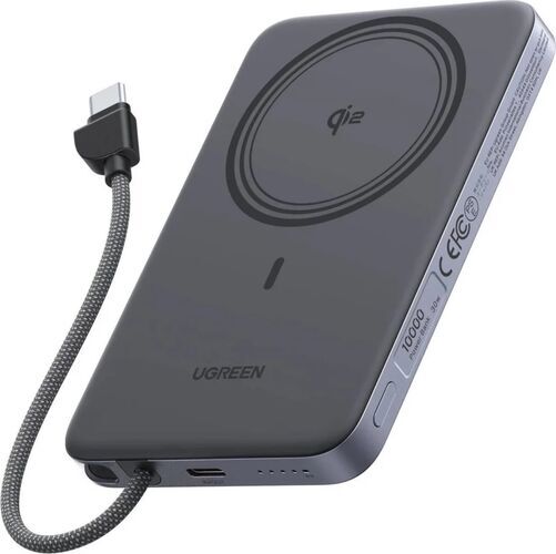 Baterie externă Ugreen MagFlow Air 10.000 mAh, Wireless, 15W, Qi, compatibilă MagSafe, Gri — imaginea 3