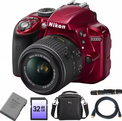 Aparat Foto DSLR Nikon D3300 KIT AF-P 18-55mm VR Rosu +Baterie En-El14