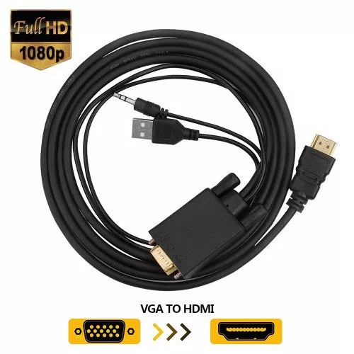 Cablu convertor VGA tata la HDMI tata cu audio si USB 3m negru ...