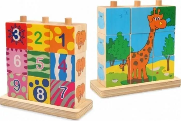 Jucarie Lemn Bebelusi Educationala Puzzle Pe Suport 6 Imagini 9 Cuburi Bmtp543