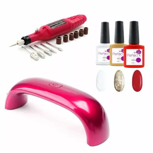 Set Manichiura Freza Electrica Unghii 20000rpm Roz Lampa Led 9w Roz Set 3 Oje Semipermanente 3in1 100109943678
