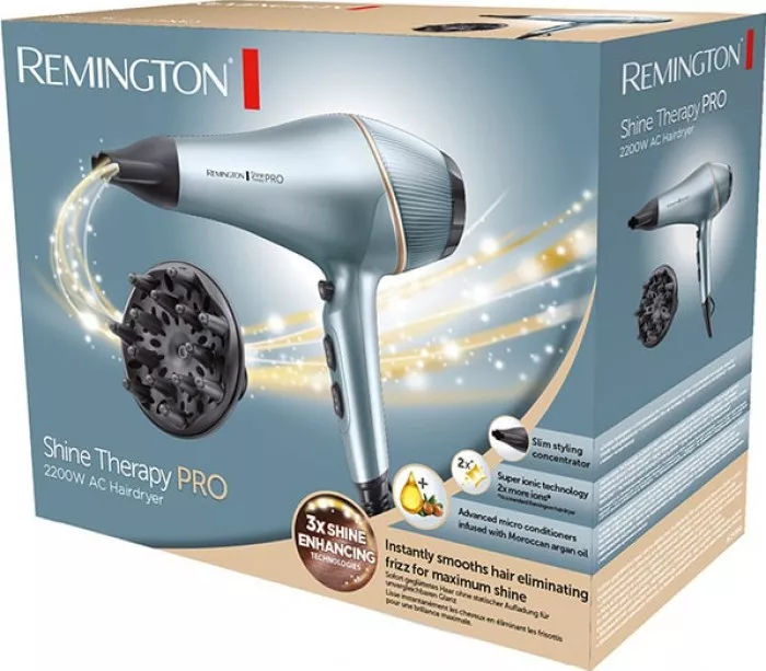Feon uscător de par Remington Shine Therapy PRO AC9300 2200W Motor AC Generator Ioni Albastru — imaginea 4
